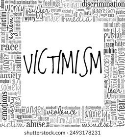 Victimism word cloud conceptual design isolated on white background.