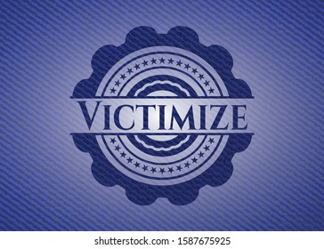 Victimize emblem with jean high quality background. Vector Illustration. Detailed.