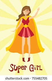Victor card with female superhero. Super girl with super power