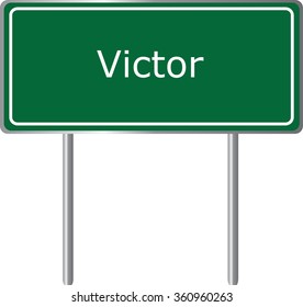 Victor , Colorado, road sign green vector illustration, road table, USA city