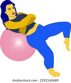Victor girl practicing on the rubber ball exercises for the vertebrae of the back
