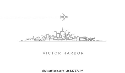 Victor Harbour Skyline com Voo de Avião, e Ícone de Viagem.