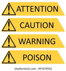 Victor yellow triangle safety with exclamation mark and the words poison, caution, attention, warning