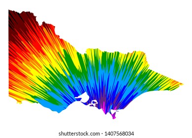 Victoria (Australian states and territories, Vic) map is designed rainbow abstract colorful pattern, Victoria (Australia) map made of color explosion,