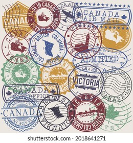 Victoria, BC, Canada Set of Stamps. Travel Stamp. Made In Product. Design Seals Old Style Insignia.