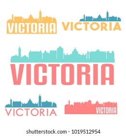 Victoria Canada Flat Icon Skyline Vector Silhouette Design Set Logo Collection City.