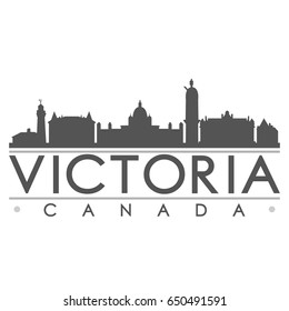 Victoria Canada Skyline. Silhouette Design City Vector Art. Landmark Famous Buildings.