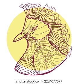 Victoria Crown Pigeon or named as Blue crown Pigeon Vector illustration in line art style