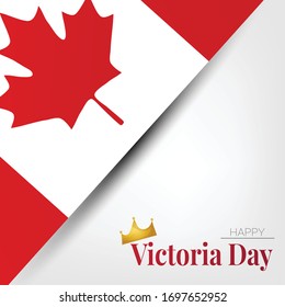 Victoria Day Canada Holiday banner background. National white and red flag with maple leaf. Vector illustration with lettering.