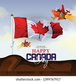 Victoria Day in Canada Day Vector Illustration, realistic rippling   canadian flag with maple leaf