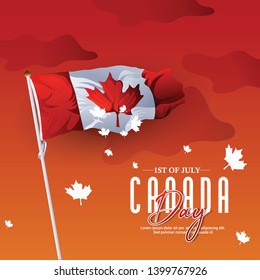 Victoria Day in Canada Day Vector Illustration, realistic rippling   canadian flag with maple leaf