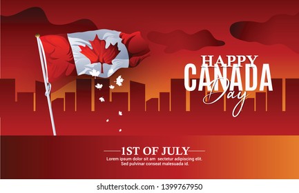 Victoria Day in Canada Day Vector Illustration, realistic rippling   canadian flag with maple leaf