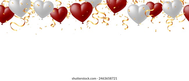 Victoria Day in Canada vector illustration with realistic helium hearts balloon, ribbon and confetti