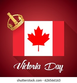 Victoria Day card with Canada flag and crown, vector.