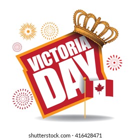  Victoria Day icon with Canada flag and crown. EPS 10 vector.