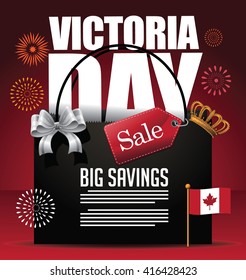 Victoria Day sale card background icon with Canada flag and crown. EPS 10 vector.