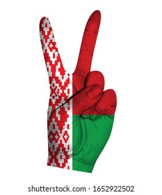 Victoria finger gesture with Belarus flag vector illustration