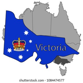 A Victoria map and flag isolated on a white background