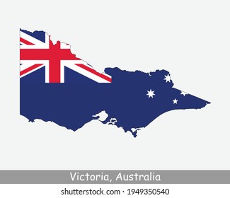 Victoria Map Flag. Map of Vic, Australia with the state flag isolated on a white background. Australian state. Vector illustration.