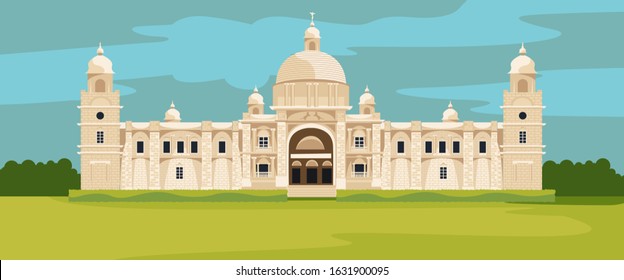 victoria memorial kolkata, west bengal, india vector illustration