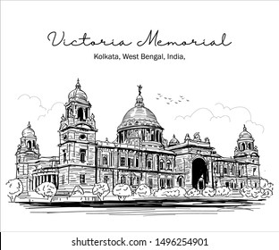 Victoria Memorial Kolkata, west Bengal,india.,sketch vector