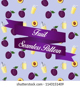 Victoria Plum Fruit Juice Seamless Pattern Background