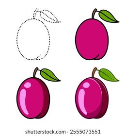 Victoria plum set illustration. You can use it for children books, web design, posters, campaigns, and many more. Can be easily resized and change colors of each and every shape as required.