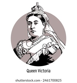 Victoria was Queen of the United Kingdom of Great Britain and Ireland. The period of the highest prosperity of the British Empire. Hand drawn vector illustration