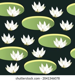 Victoria Regia, Lotus flower. Seamless pattern in vector. Aquatic plant of the Nymphaeaceae family, typical of the Amazon region. Backdrop, background, botanical print fabric.