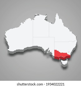 Victoria region location within Australia 3d isometric map