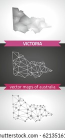 Victoria set of grey and silver mosaic 3d polygonal maps. Graphic vector triangle geometry outline shadow perspective maps