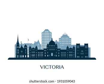 Victoria skyline, monochrome silhouette. Vector illustration.