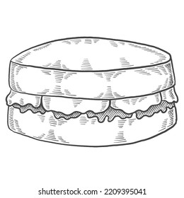 victoria sponge british or england and dessert snack isolated doodle hand drawn sketch with outline style