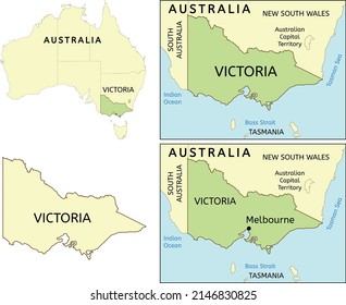 Victoria state location on map of Australia. Capital city is Melbourne