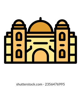 Victoria temple icon outline vector. City skyline. Indian architecture color flat