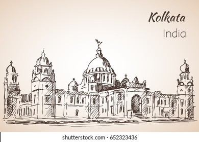 Victoria-hall - Sketch of indian city Kolkata.  Isolated on white background