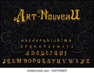 Victorian Alphabet In Vintage Style. Antique Old Font. Typeface In Gold Colors, Editable And Layered. Hand Drawn Vector Modern Letters.