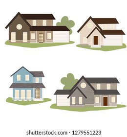 Victorian or American country style house collection eps10 vectors illustration