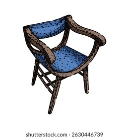victorian antique chair hand drawn. georgian chippendale, hepplequeenanne baroque, rococo artdeco victorian antique chair vector sketch. isolated color illustration