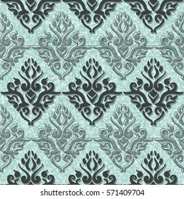 Victorian art floral seamless pattern. Green vintage background, vector illustration, Victorian ornament.