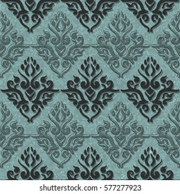 Victorian art floral seamless pattern. Green vintage background, vector illustration, Victorian ornament.