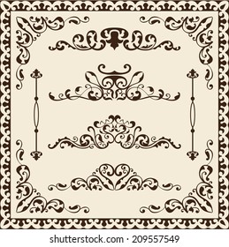 Victorian art set isolated on beige