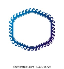 Victorian art vector circular frame with blank copy space created using ocean waves decoration and curvy ornate. Heraldic template illustration.