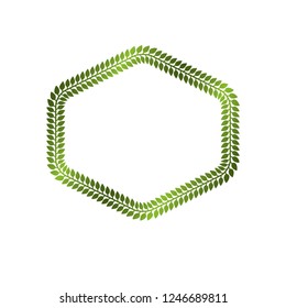 Victorian art vector hexagonal frame with blank copy space created using floral decoration and green leaves. Heraldic template illustration.