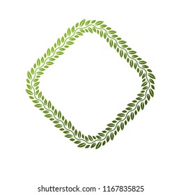 Victorian art vector rhomb frame with blank copy space created using floral decoration and green leaves. Heraldic template illustration.