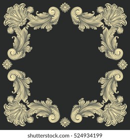 Victorian Baroque floral ornament decorative pattern calligraphic swirl heraldic filigree element. Design set. Hand drawn engraving. Vector vintage illustration. Isolated on color background. 8 EPS