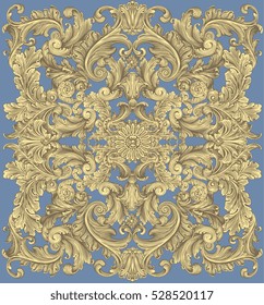 Victorian Baroque floral ornament decorative pattern calligraphic swirl heraldic filigree element. Hand drawn engraving. Vector vintage illustration. Isolated on color background. 8 EPS