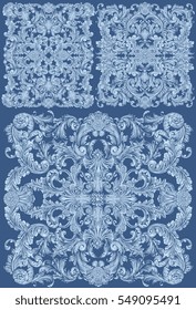 Victorian Baroque ornament decorative  filigree backgrounds. Design set. Hand drawn engraving. Vector vintage illustration. Isolated on color background. 8 EPS