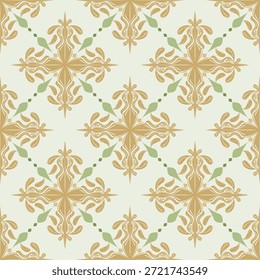Vector de patrón simétrico inconsútil barroco victoriano. Celadon Verde y Oro Florales Abstractas Ilustración de Lujo Scroll Ornamento de Opulento Estilo Real. Azulejos, Piso, Techo, Textiles, Envoltura de papel