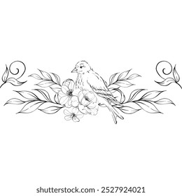 Victorian beard and roses, border. flowers botanical arrangement. Romantic anemone and peony. For greeting cards, wedding, fabric, printing. Graphic vector line, hand drawn, black silhouette